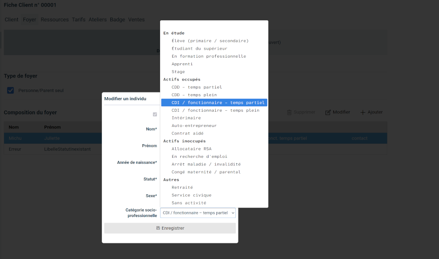 copie d&rsquo;écran du nouveau choix CSP