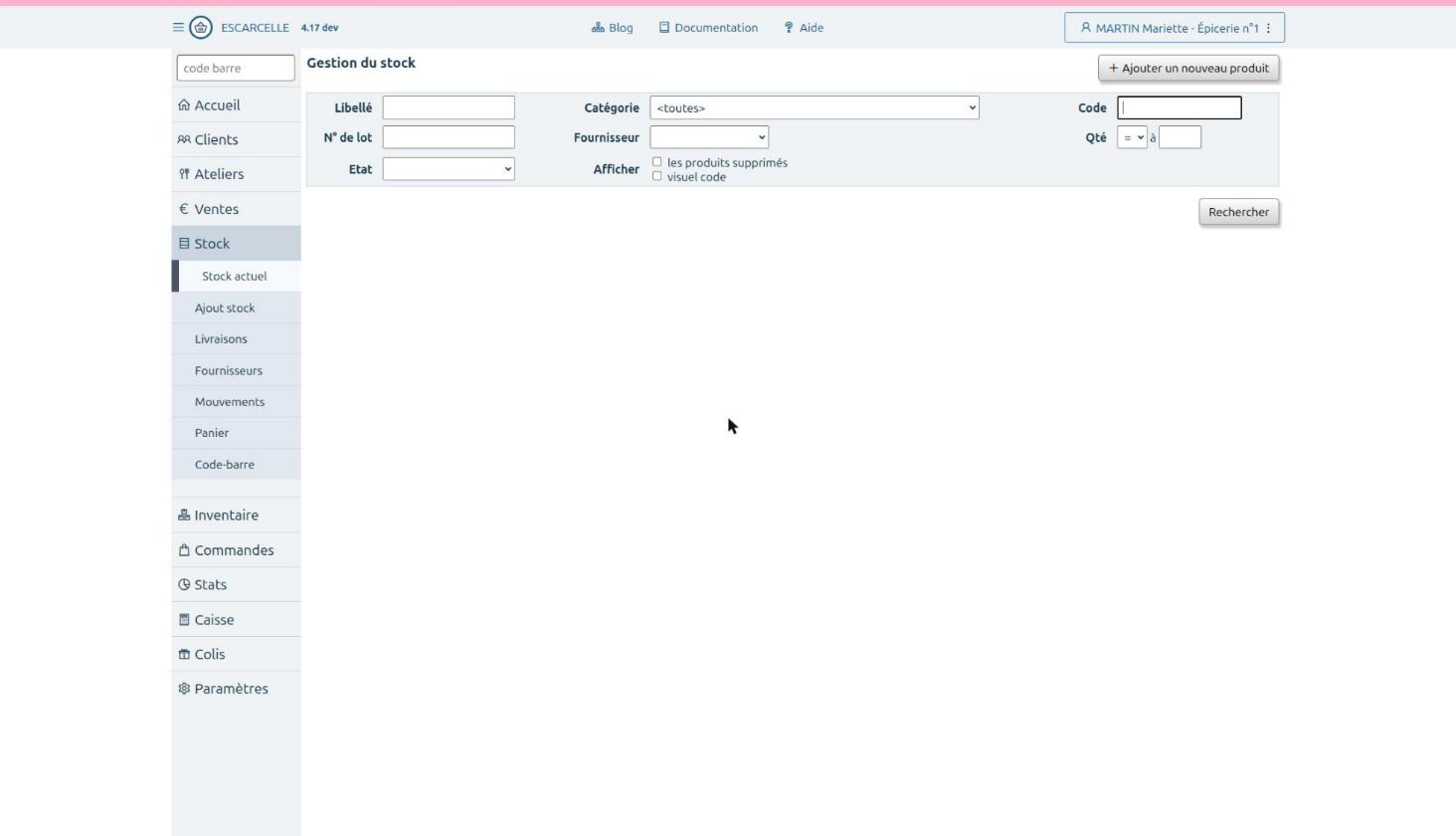 Le menu “Stock” regroupe désormais toutes les actions liées au stock